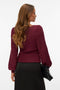 Back image of a model wearing the New limone ls vneck pullover in burgundy, by brand Vero moda