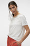 Front image of a model wearing the Philipa francis ss top in off white, by brand Vero moda