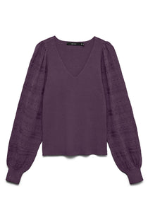 Front image of the Puff ls oneck pullover in purple, by brand Vero moda
