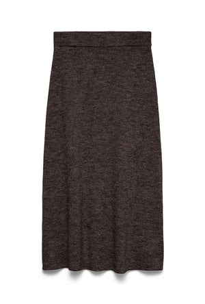 Front image of the Teak ankle skirt in chocolate, by brand Vero moda