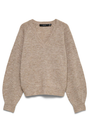 Front image of the Teak ls vneck pullover in stone, by brand Vero moda