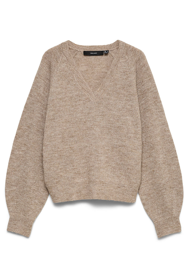 Front image of Teak ls vneck pullover in stone, by brand Vero moda