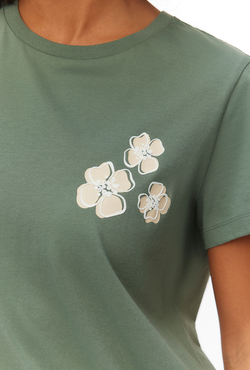 Front image of a model wearing Vanja francis ss top in green, by brand Vero moda