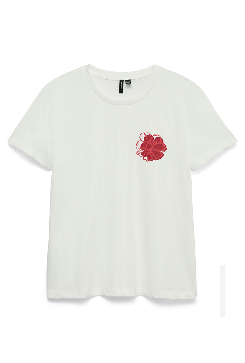Front image of Vanja francis ss top in white/red, by brand Vero moda