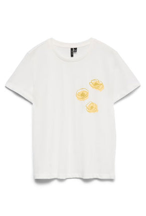 Front image of Vanja francis ss top in white/yellow, by brand Vero moda