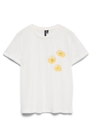 Front image of the Vanja francis ss top in white/yellow, by brand Vero moda
