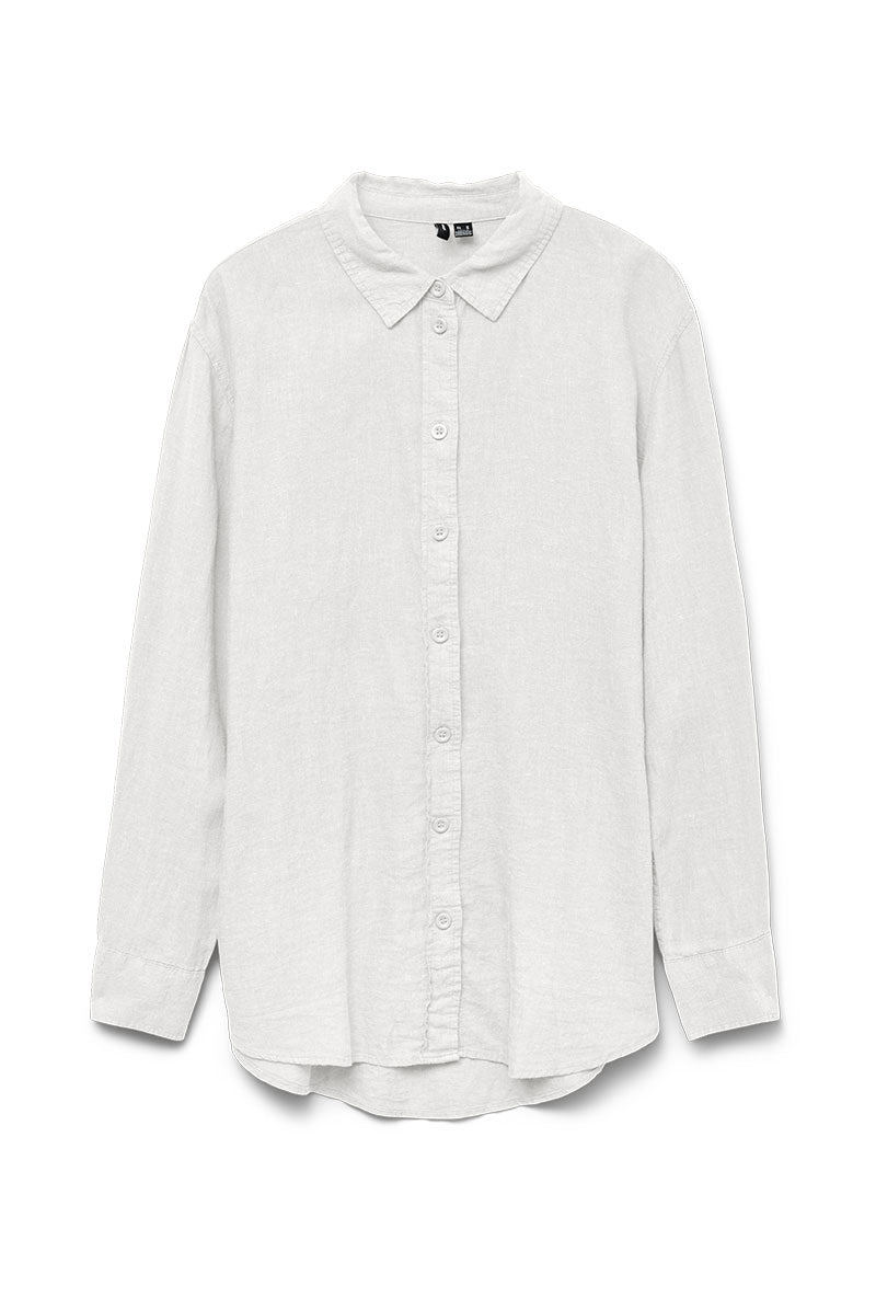 Front image of Linn l/s vis/linen shirt in white, by brand Vero moda