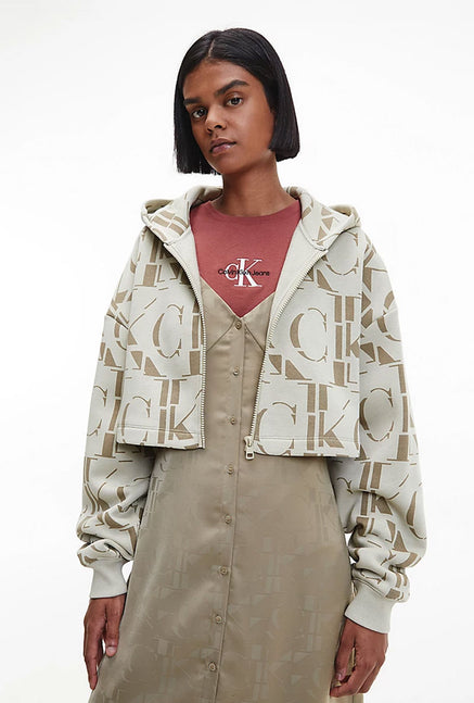 CALVIN KLEIN JEANS - Women's crop monogram hoodie - Size 